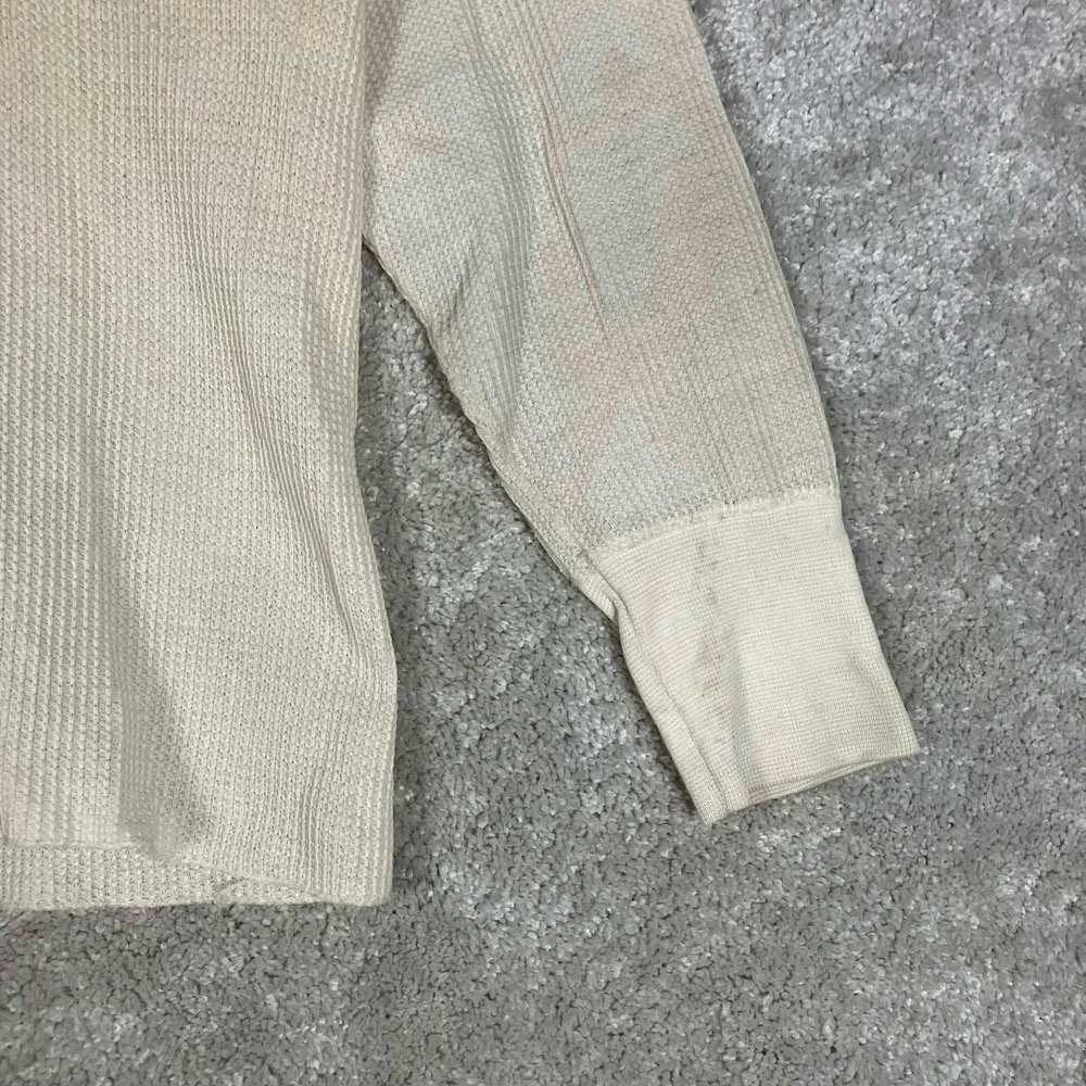 Vintage 70s Thermal Shirt Mens L Cream Fair Waffle Knit Long Sleeve Made in USA